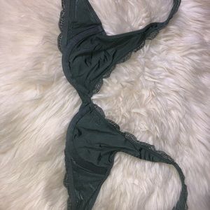 Olive green satin feel underwire bra